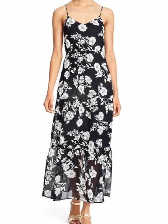 J. Crew Dresses & Skirts - J.Crew Mercantile Black White Floral Midi Dress Size 6 Sleeveless Tiered Cami